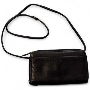 FOSSIL Black Leather Crossbody Bag Alt Grunge Goth